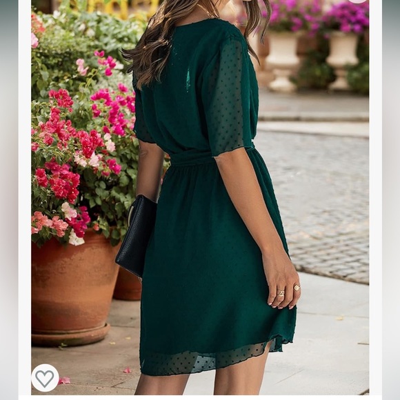 BTFBM Women Elegant Faux Wrap V-Neck
High Waist Green Dress With Swiss Dot 2XL - Picture 12 of 14